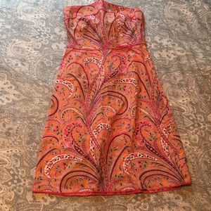 J Crew Strapless Dress Size 4 Pink Paisley Print